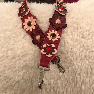 Leather Flower Strap You Bag Strap Red Maroon Pink
