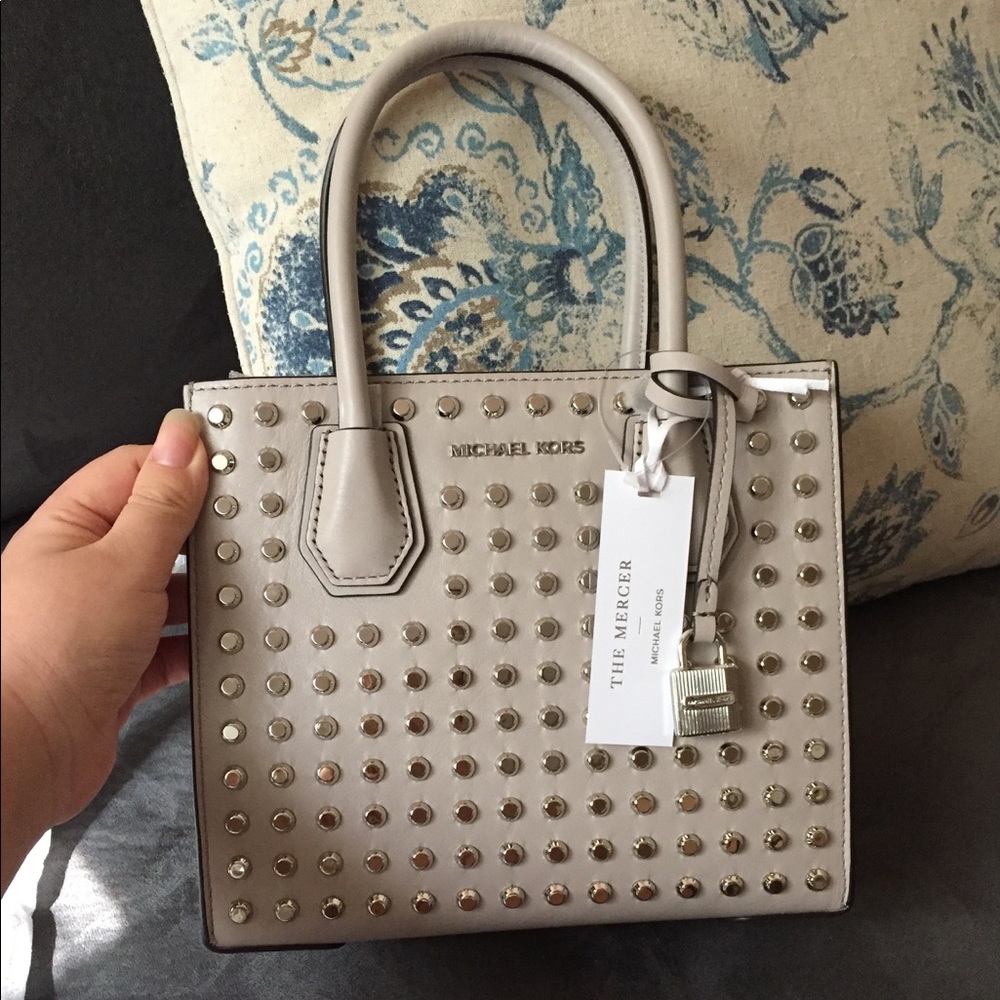 NWT Michael Kors Mercer Medium Studded Satchel cement