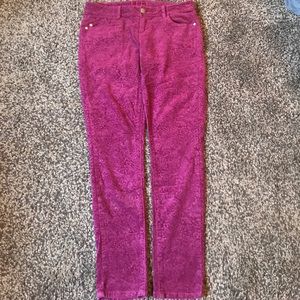 Purple Patterned Faux Suede Pants - Skinny Cut