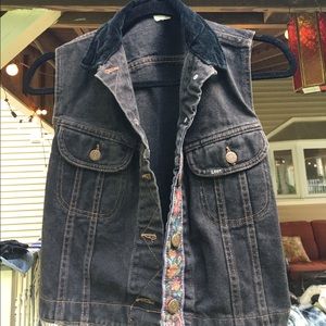 Vintage Levi Black Denim Vest w/ Velvet Collar