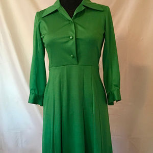 Vintage/Retro Green A-Line Collared Dress Sz S