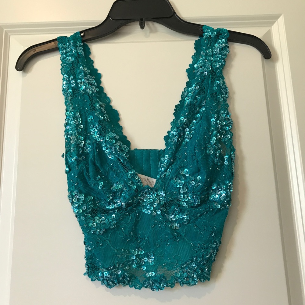 Sequined and lace Marciano crop top