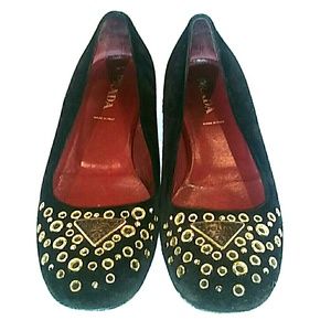 Vintage Prada Ballet Flats w/Gold Grommets US 7.5