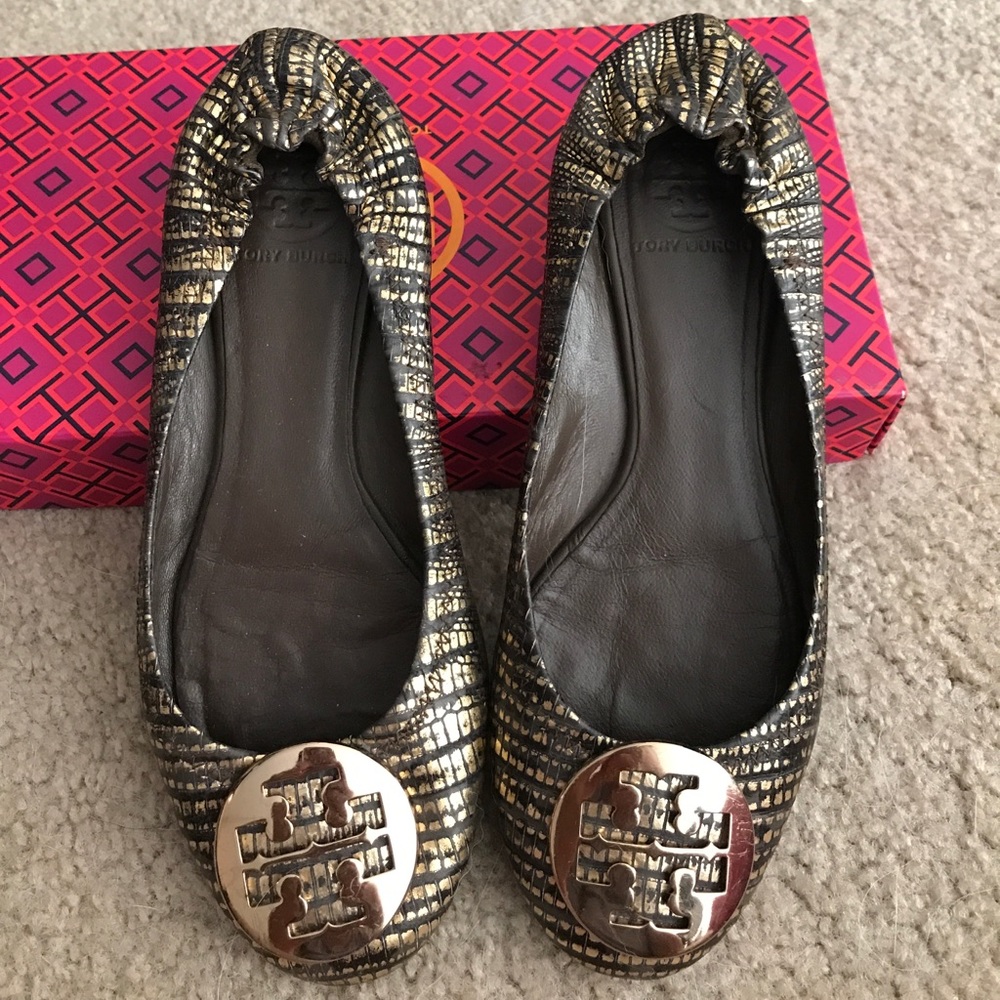 Tory Burch Ballet Flats Gold and Black Size 6.5