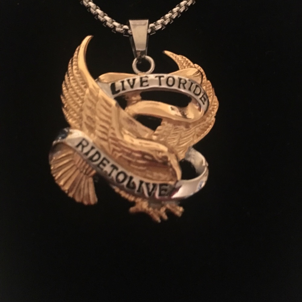 motorcycle lover! 2 tone pendant w chain