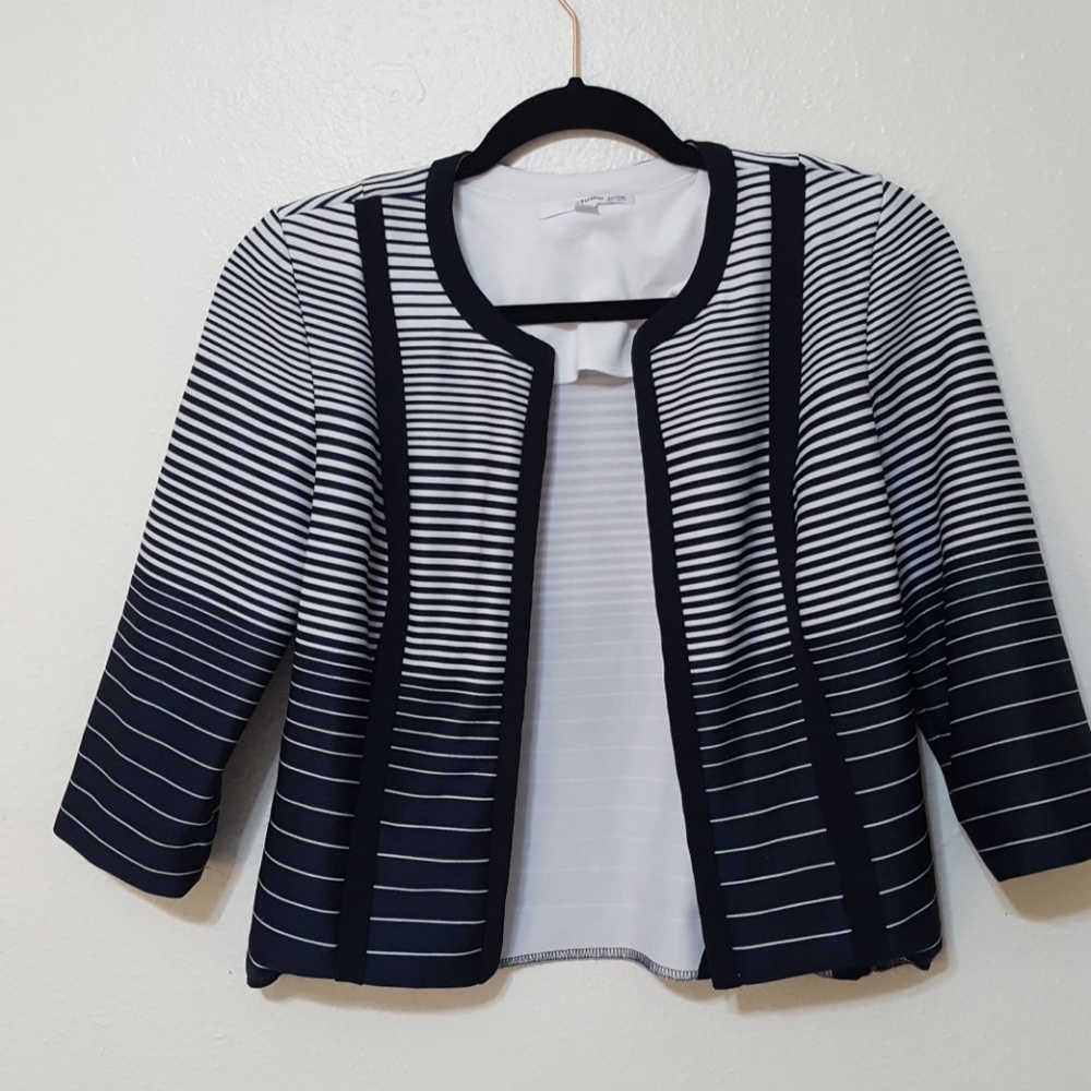 Navy and White Striped Blazer Jacket