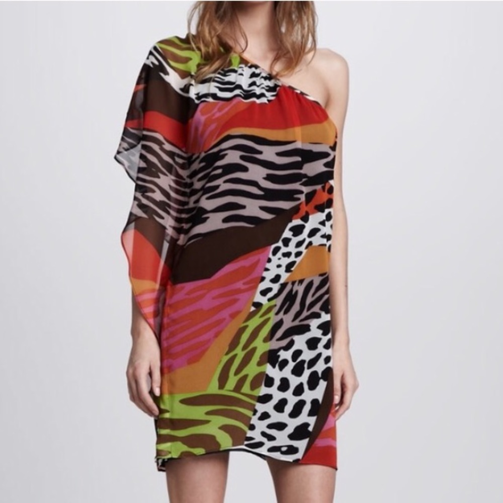 Trina Turk one shoulder dress animal print