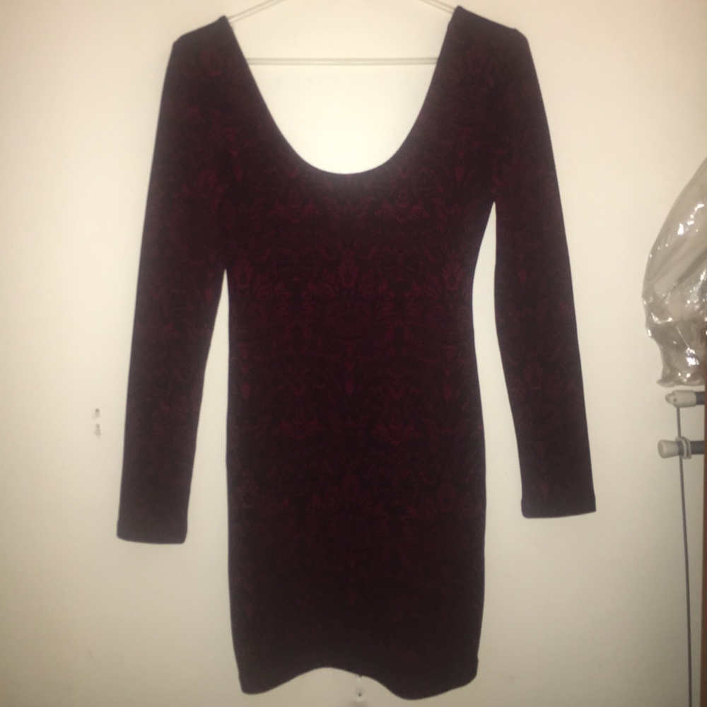 Forever 21 Maroon & Black Printed Bodycon Dress
