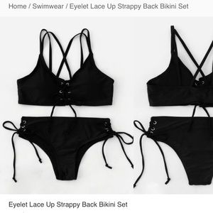 Black eyelet bikini set