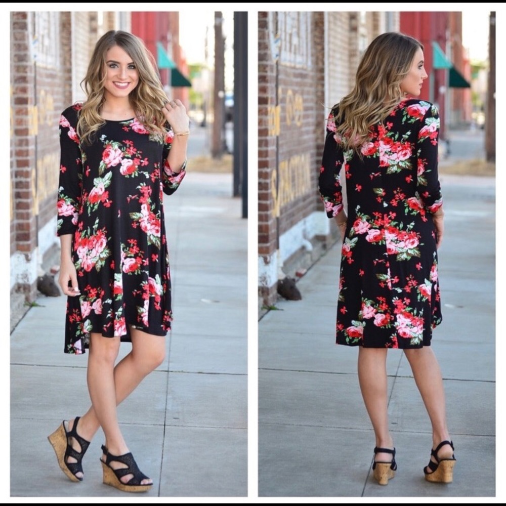 GO GIRLY BLACK FLORAL PRINT DRESS