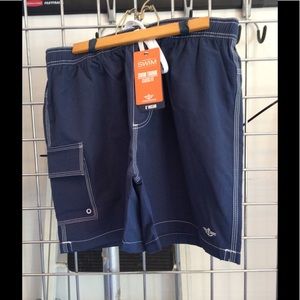 Dockers Men's Solid Cargo Swim Trunk-Blue,Medium