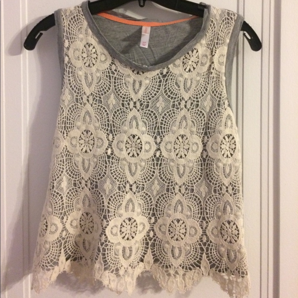 Gray/White Lace Tank