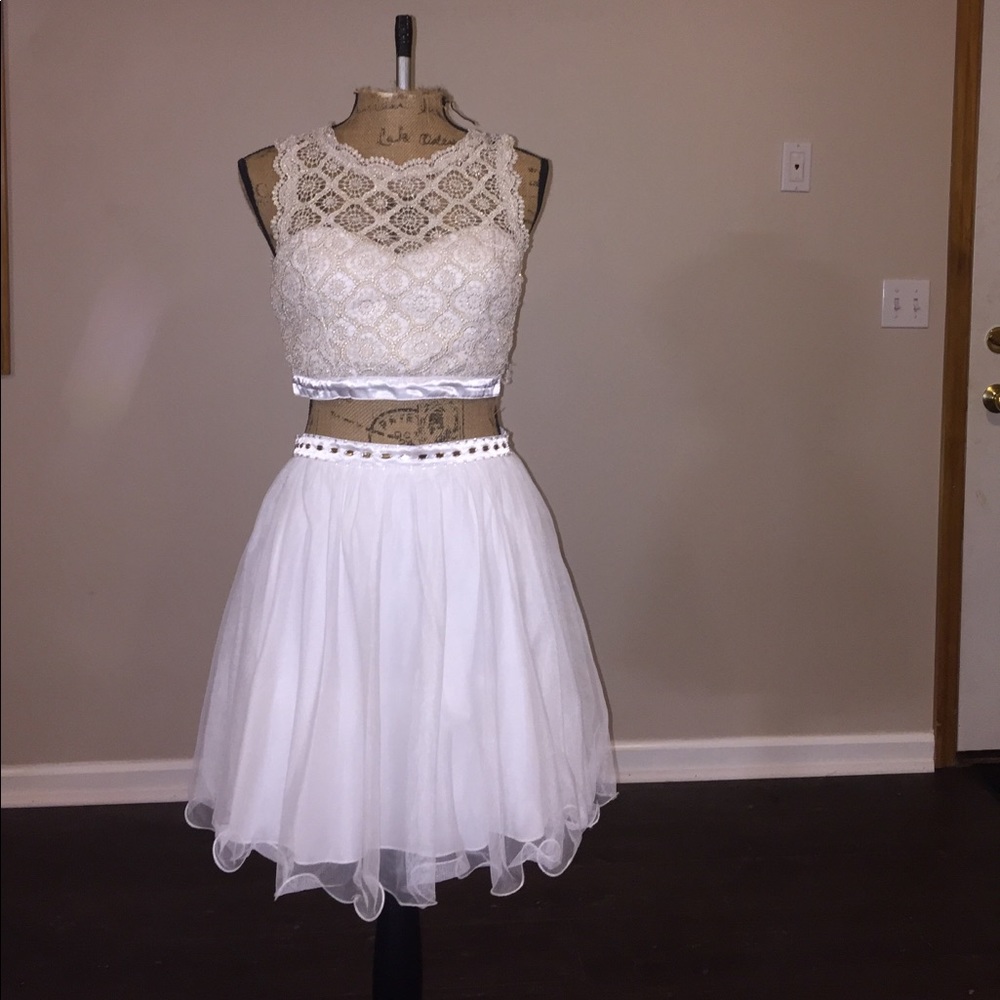 White and gold homecoming dress