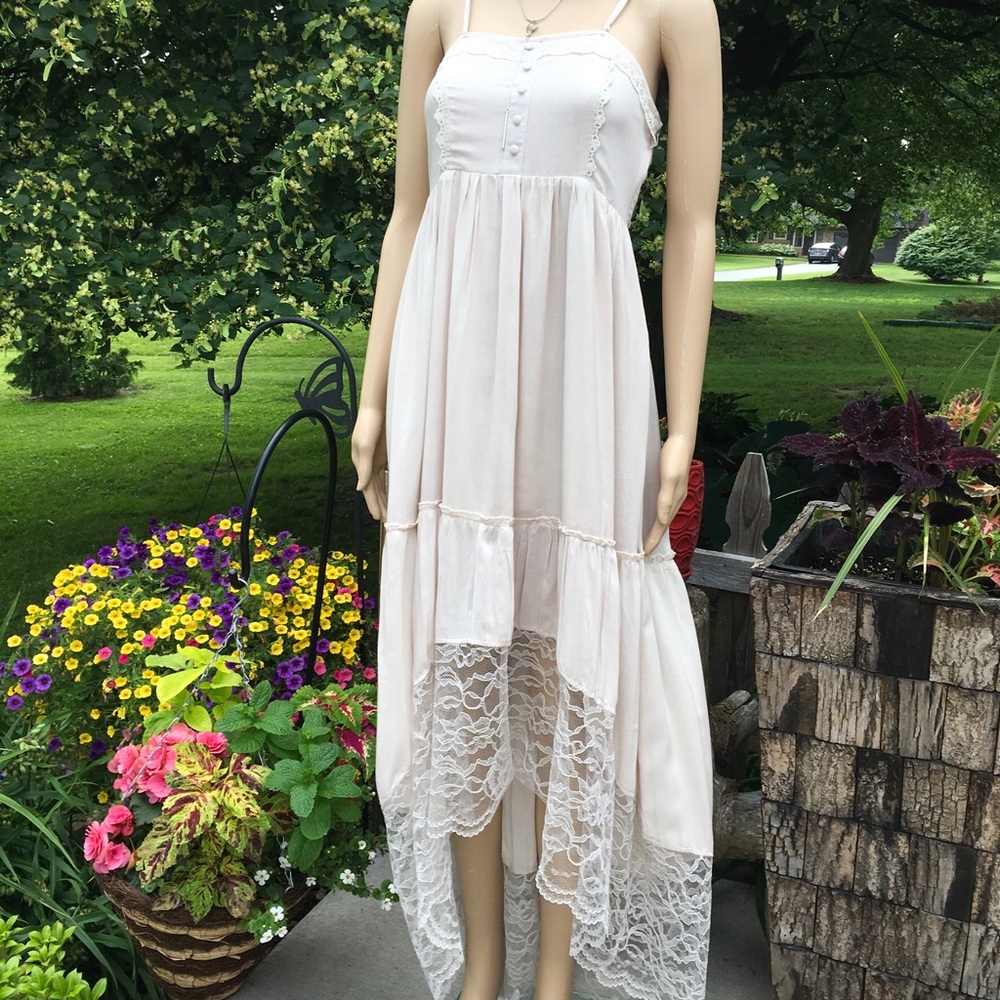NWOT LACE HEM MAXI DRESS SPAGHETTI STRAP HI LOW LACE HEM - Picture 6 of 8