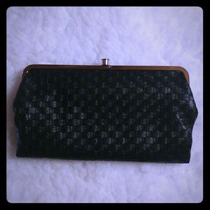 Vegan leather weaved hobo style black wallet