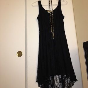 hi low lace black dress