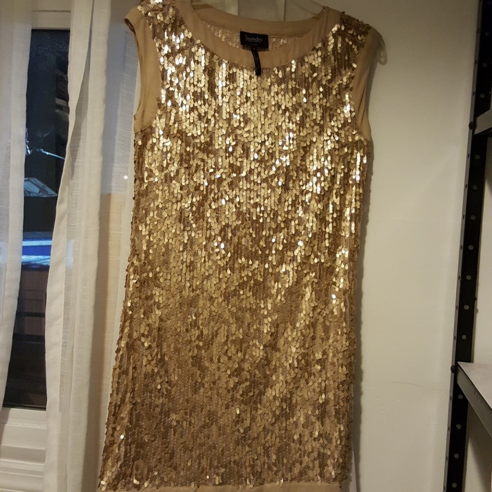 Laundry gold sequence dress