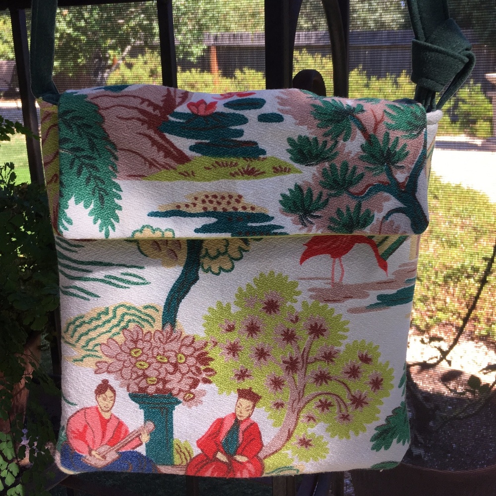 Handmade cross body purse,Vintage bark cloth purse