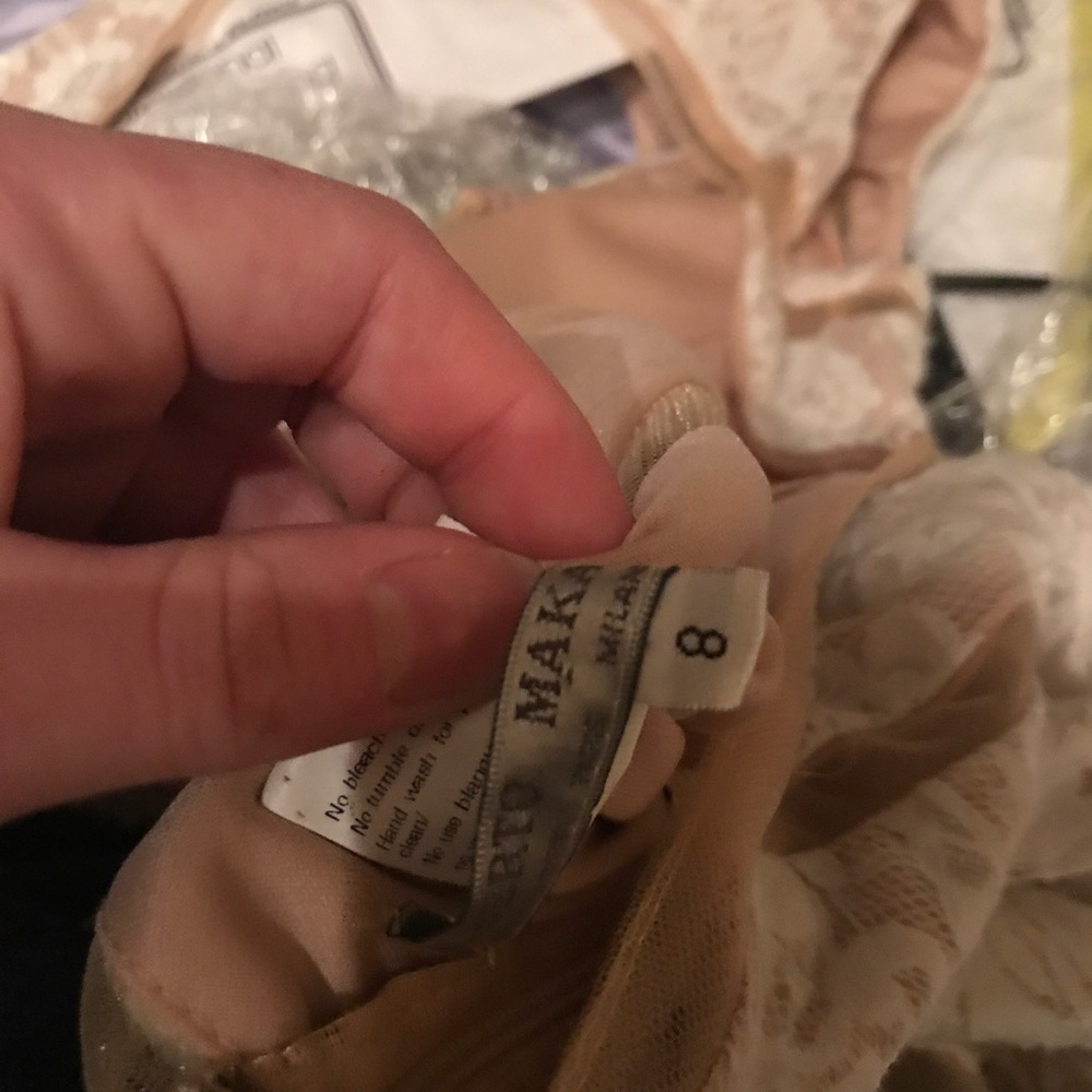 Alberto Makali White LaceIllusion CutoutCap Sleeve