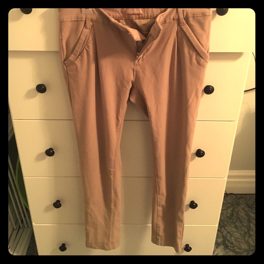 Beige super stretchy knit skinny trousers