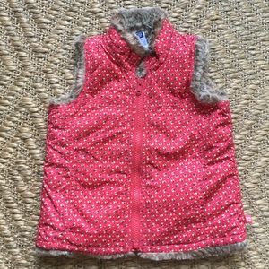 Baby Gap 2T Red Floral and Fur Sleeveless Jacket