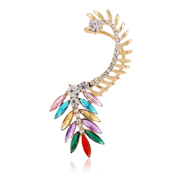 🌈☄Rhinestone Leaf Cuff Earrings Ear Crawlers - Picture 3 of 4