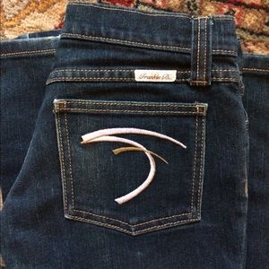 Frankie B Dark Wash Pink Stitching Boot Cut Jeans