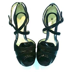 L.A.M.B Chocolate Brown Snake Print Platform Heel
