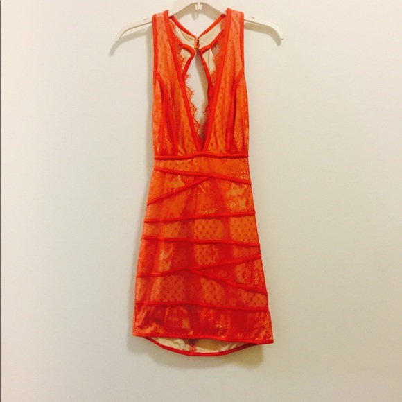 SALE Bebe wild fun orange lace dress S€XY CUT - Picture 2 of 7