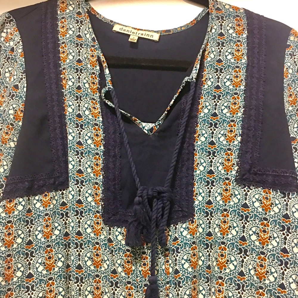 Daniel Rainn Womens 3/4sleeve Cinch Waist Boho Top - Picture 2 of 4