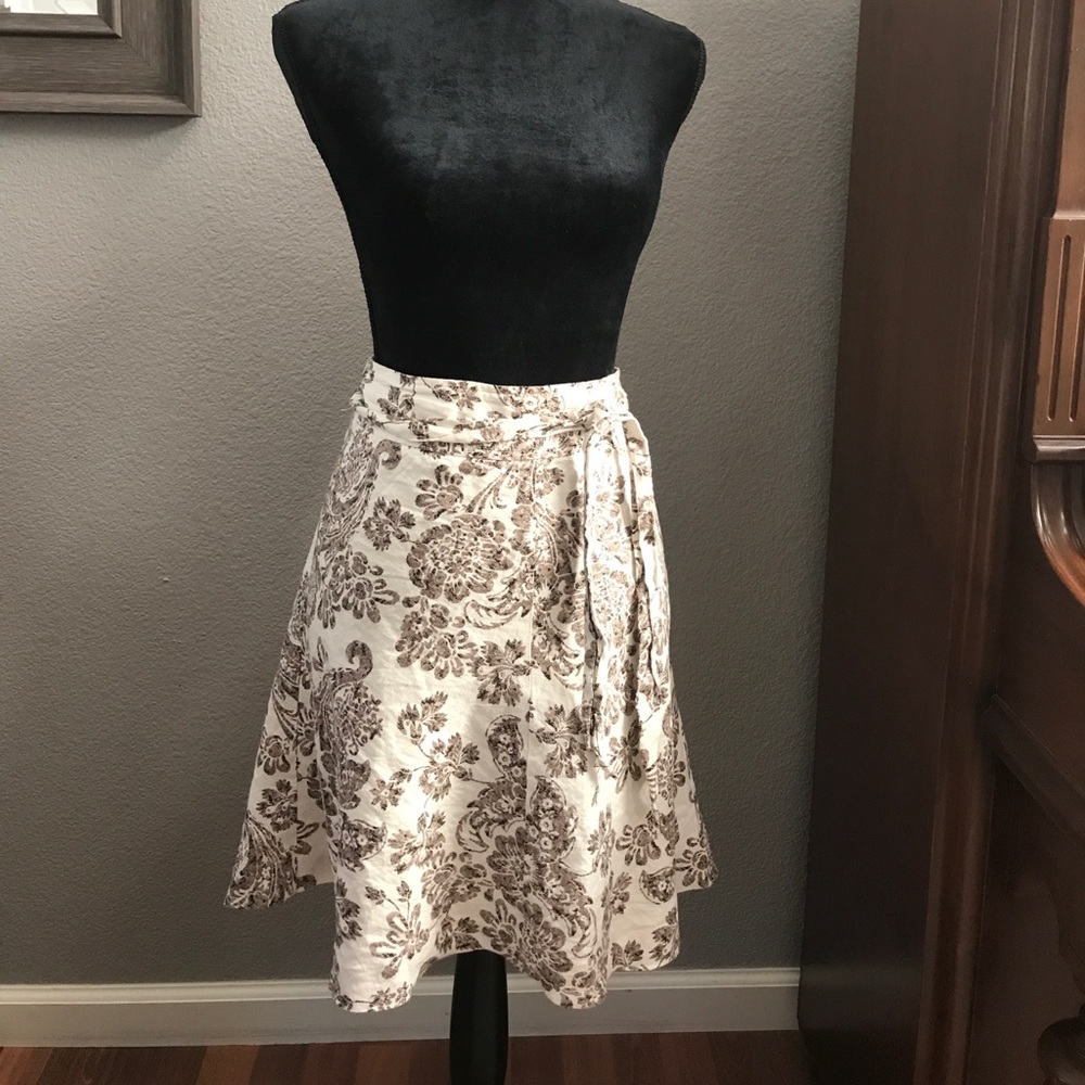 Merona linen skirt, brown/cream floral pattern