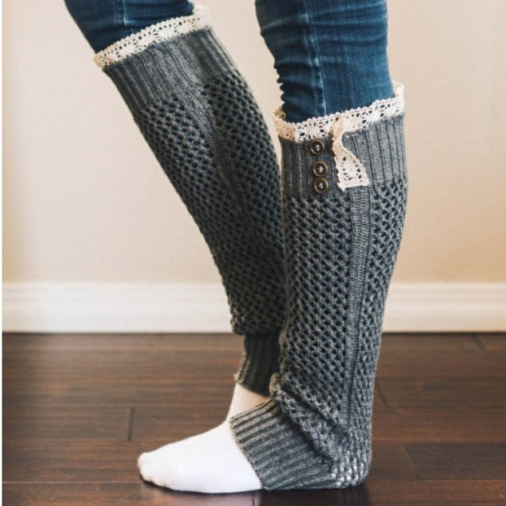 LAST ONE - Leg Warmers w/ Lace & Buttons - Picture 2 of 6