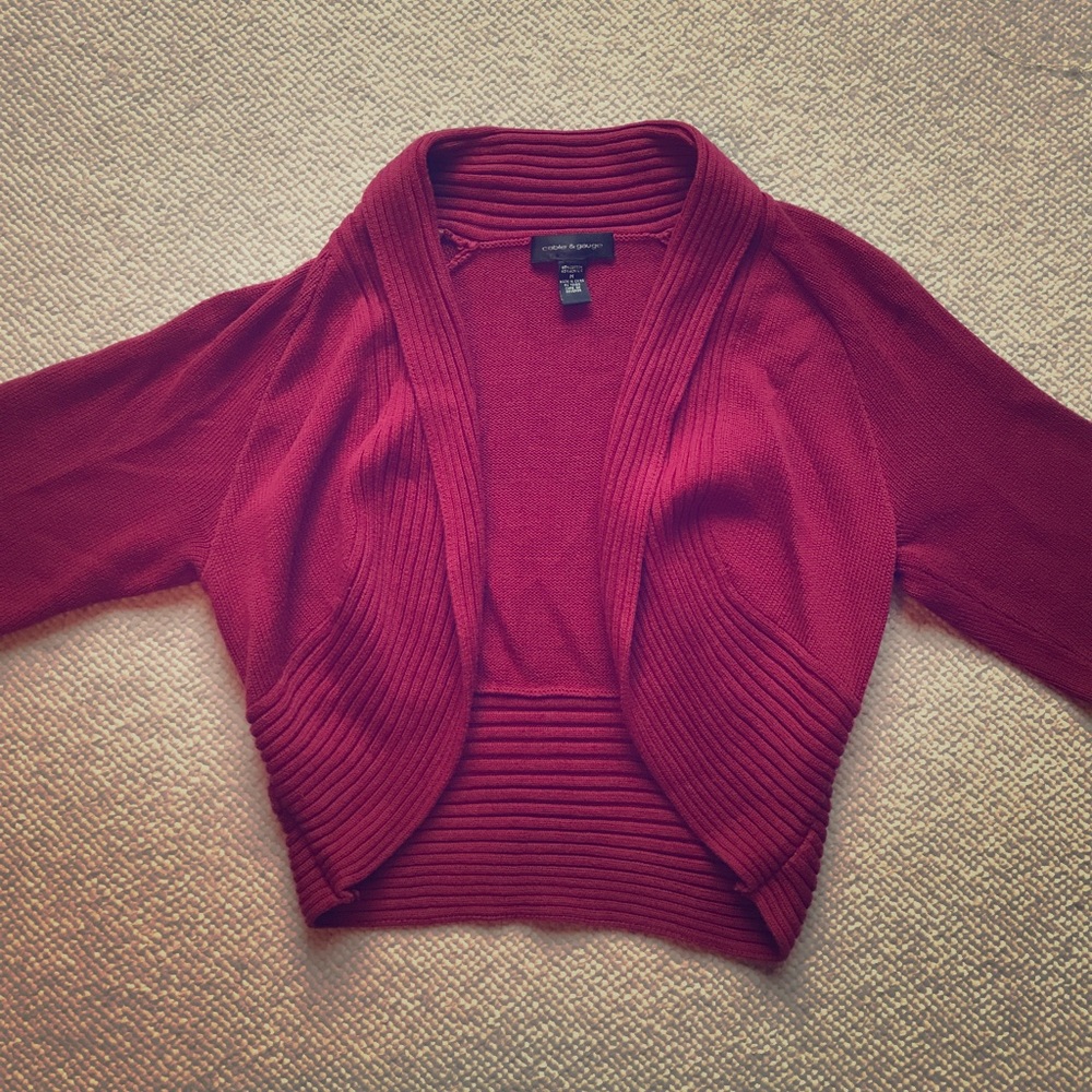 Cable & Gauge shrug sweater, red/wine color