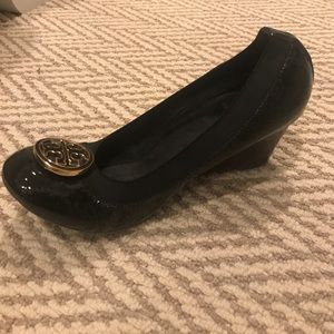Tory Burch Black Patent Leather Jolie Wedges