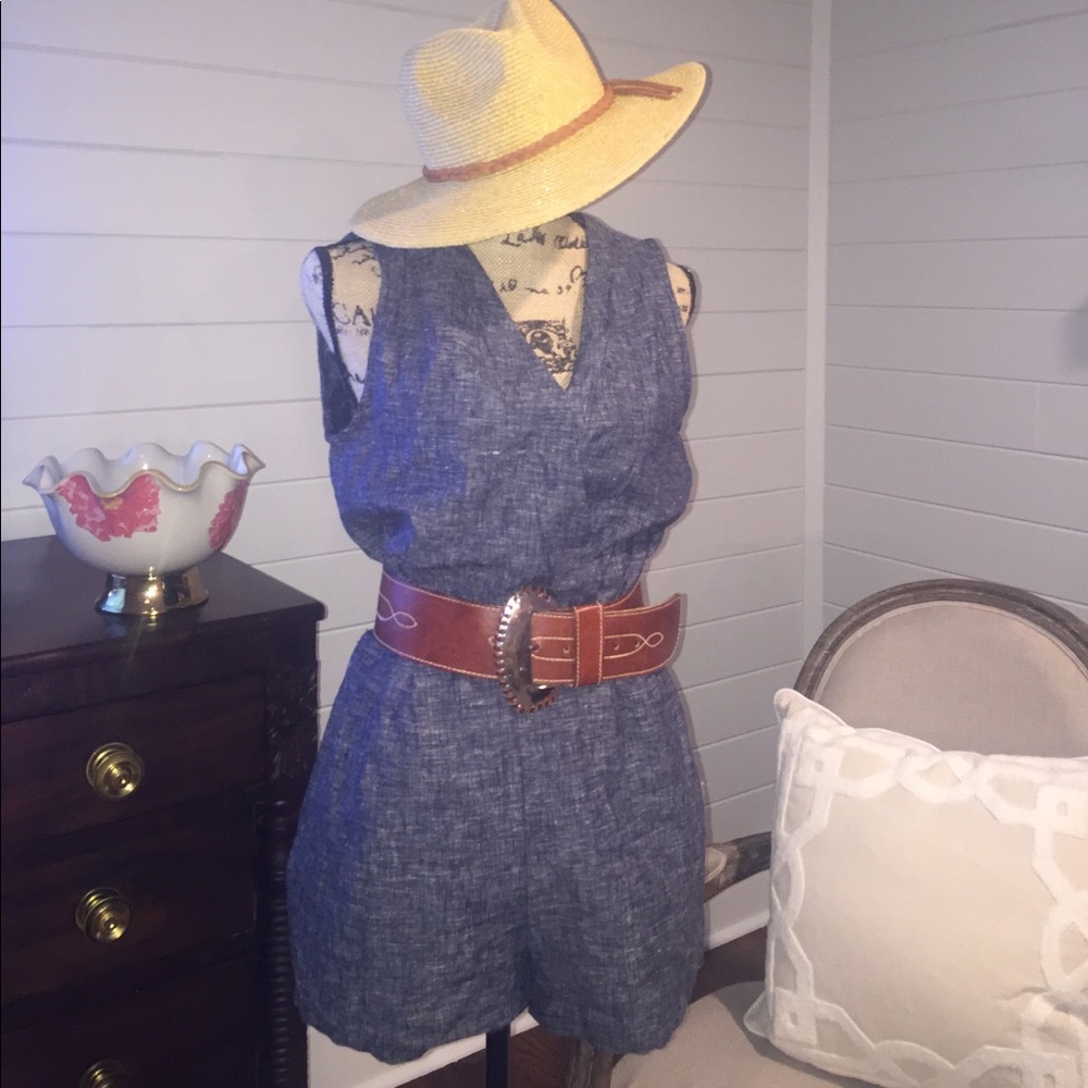 NWOT Blue Speckled Linen Chambray Romper Sz S