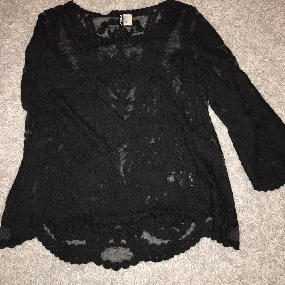 H&M - Black Sheer Lace Top