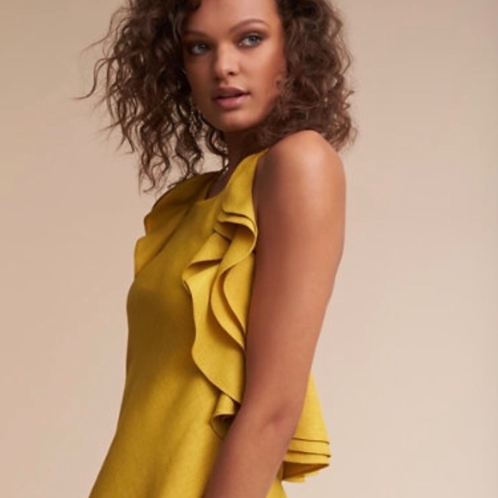 Badgley Mishka BHLDN yellow halter ruffle dress