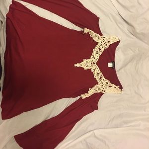 Open shoulder crochet detail bell sleeve top