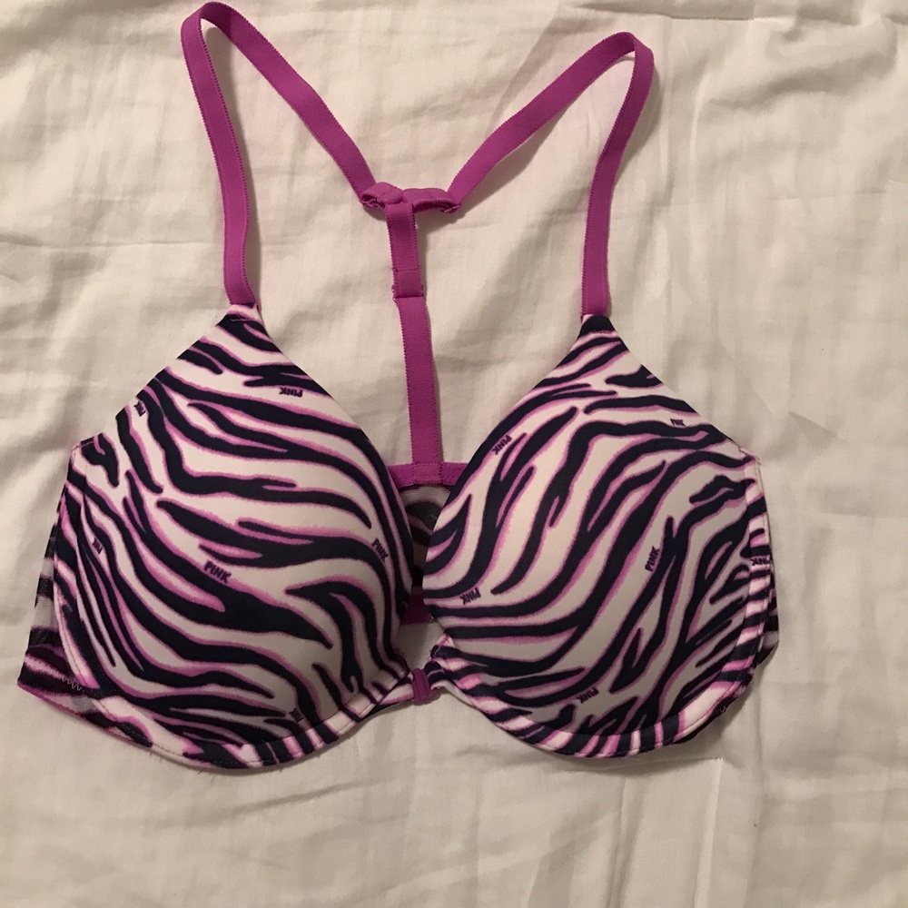 Purple zebra stripped pattern push up bra