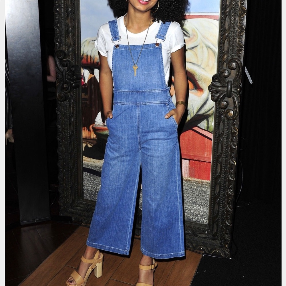 Madewell wide leg denim cropped overalls