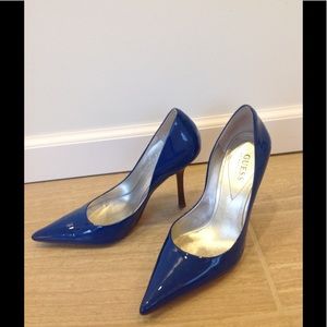 Patent leather electric blue heels
