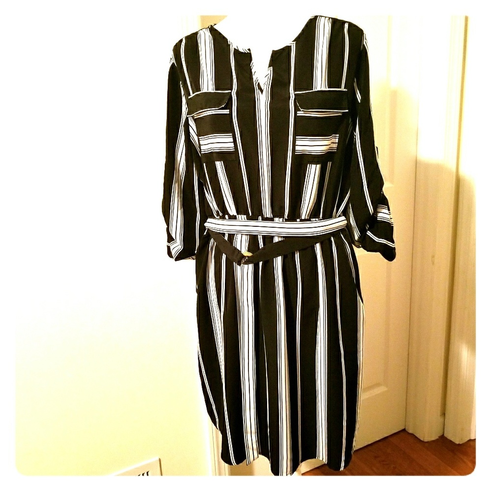 Belted striped dress