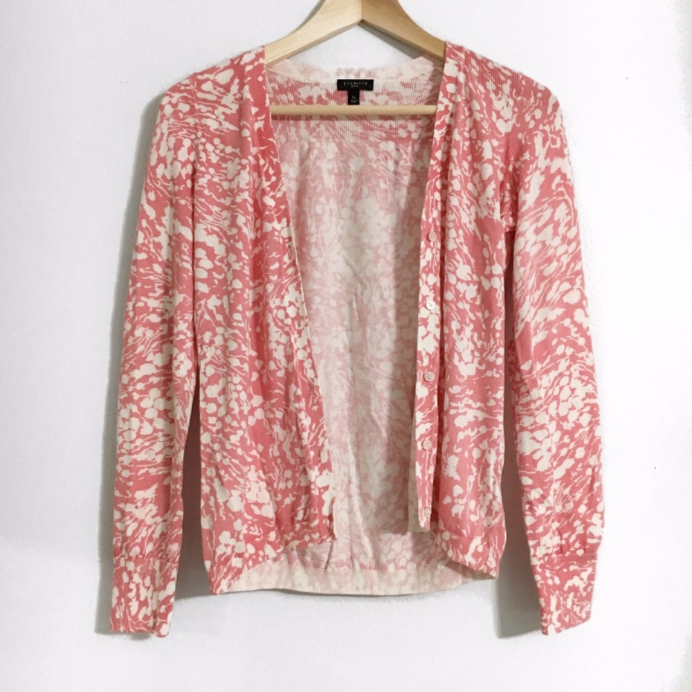 Talbots Coral and White Cardigan Petite Size SP - Picture 1 of 3