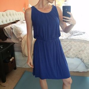 Caslon blue dress with small black stripes