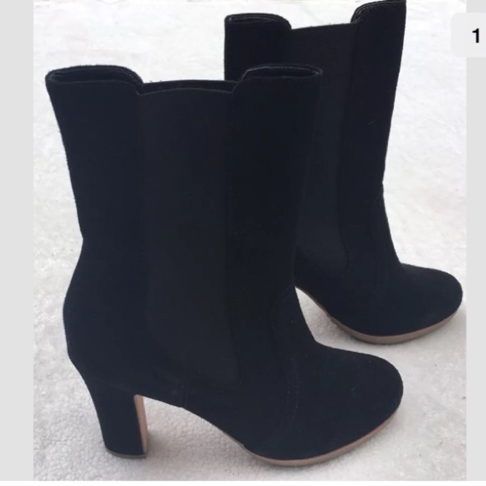 Talbots Black Suede High Heel Boots 7.5 Block Heel