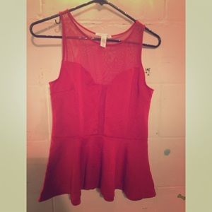Red sheer peplum top