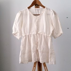 [SOLD] Ivory Peasant Top w/ Cinch Waist XS, S