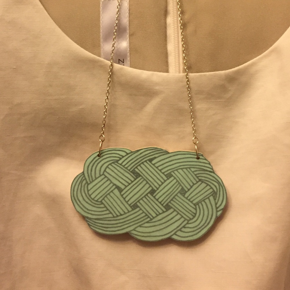 Hand Painted Wood Knot Necklace with Silver chain