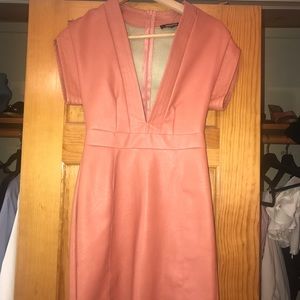 Pretty and Pink V neck faux leather dress!