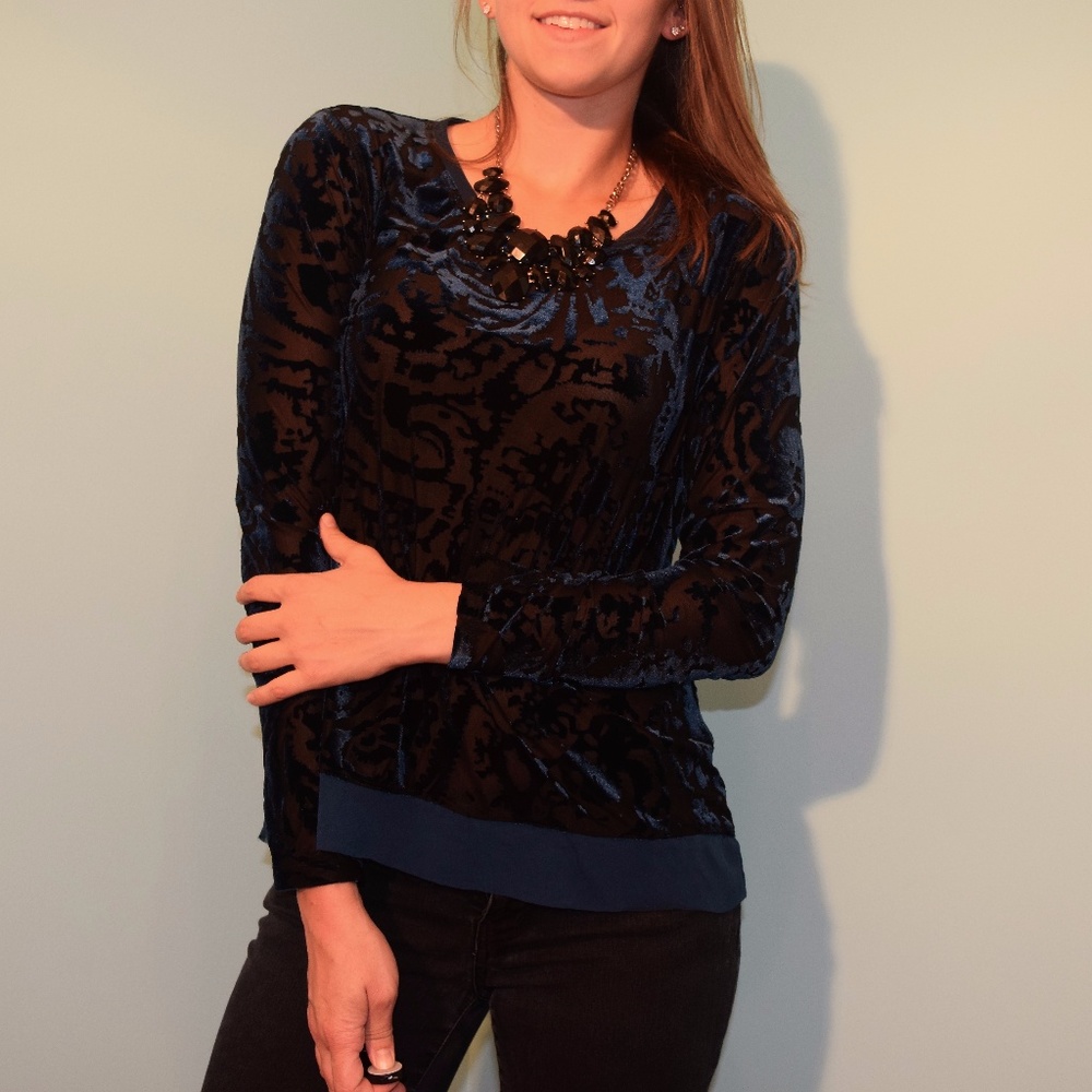 SIMPLY VERA Long Sleeve Mesh/Velvet Blouse